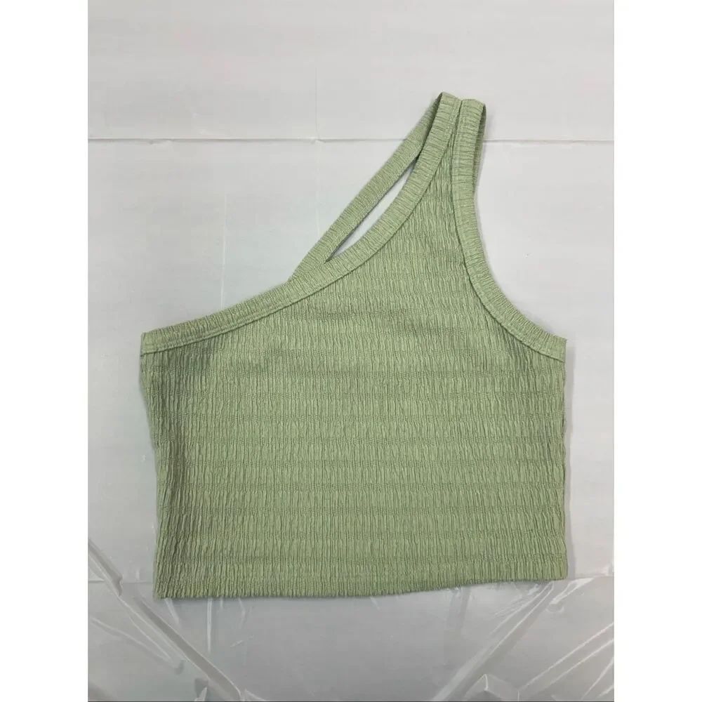 American Eagle Sage Green One Shoulder Cropped Blouse Size Small